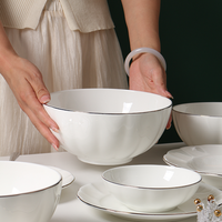 Service de table en porcelaine blanche, vaisselle ronde en céramique blanche, 18 pièces