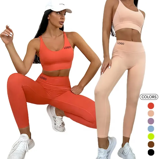 Leggings suaves de cintura alta con logotipo personalizado para mujer, conjunto de Yoga, ropa de gimnasio de secado rápido para mujer, ropa deportiva al por mayor
