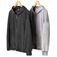 Sweat à capuche zippé vintage lavé 340g, nouvelle collection automne/hiver, col montant, motif uni, pour hommes et femmes, coupe ample décontractée