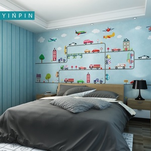 <span class=keywords><strong>Papier</strong></span> <span class=keywords><strong>peint</strong></span> mural <span class=keywords><strong>3D</strong></span> de voitures amusantes de dessin animé pour la chambre des enfants décorative - Product Image 4