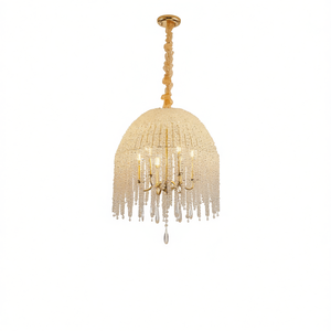 20-Inch 6-Light K9 <b>Crystal</b> Iron Pendant <b>Chandelier</b> Gold Finish Elegant Waterfall Design Cascading Beads Living Room <b>Lighting</b> - Product Image 1