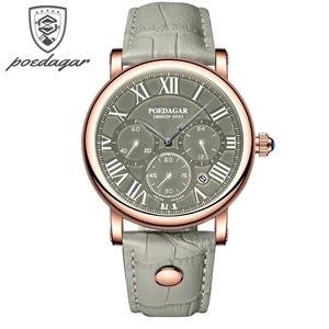POEDAGAR 986 Top 10 marcas chino hombre reloj de cuarzo traje banda de cuero 3 diales crono en stock fabricante de relojes de negocios - Product Image 1