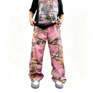 <span class=keywords><strong>Pantaloni</strong></span> Larghi Vintage con Stampa Mimetica Rosa Giungla, <span class=keywords><strong>Pantaloni</strong></span> Oversize a Gamba Larga per <span class=keywords><strong>Uomo</strong></span>, Stile Hip Hop Urbano Casual per Uso Quotidiano - Product Image 1