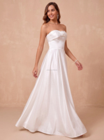 Gaun Pengantin Satin untuk Pengantin Wanita Ukuran Besar Model A-line Gaun Pengantin Kustom Satin Ivory Grosir Gaun Putih
