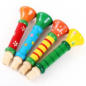 Wooden trumpet toys Children's cartoon trumpet whistle Infant teaching aids