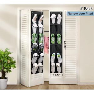 Over The Door Shoe Organizer 12 Mesh Pockets Hanging Narrow Closet Door Black - Product Image 2