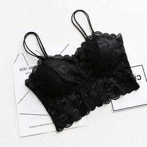 823 Women Floral Sweet Breathable Quick Dry <b>Woolen</b> Halter Neck Short Tank <b>Tops</b> Padded Chest Lace Bralette Front Logo Fitness - Product Image 5