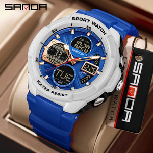 SANDA 6298 นาฬิกาข้อมืออิเล็กทรอนิกส์สำหรับผู้ชายทันสมัยเท่ห์ๆ แบบมัลติฟังก์ชั่นสี่หน้าต่าง หลายเขตเวลา เรืองแสง กันน้ำ - Product Image 1
