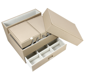 Boîte à <span class=keywords><strong>bijoux</strong></span> organisateur de luxe moderne personnalisable en cuir PU écologique et velours pour <span class=keywords><strong>femme</strong></span> LG8193 (pour bagues, boucles d'oreilles, colliers, bracelets) - Product Image 5