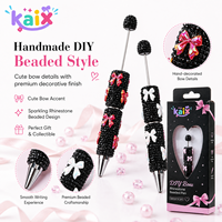 Pena Gel Tinta 0.5mm KAIX Premium Grosir Siap Pakai Warna Hitam dengan Hiasan Pita Berlian Imitasi dan Manik-manik untuk Hadiah Valentine Anak Perempuan