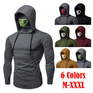 OEM Casual Fitness Gym Design personalizzato <span class=keywords><strong>teschio</strong></span> tinta unita cerniera laterale maniche lunghe felpe <span class=keywords><strong>con</strong></span> <span class=keywords><strong>cappuccio</strong></span> mascherato per gli uomini - Product Image 3