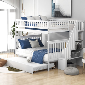 <span class=keywords><strong>Lit</strong></span> superposé moderne en bois massif avec <span class=keywords><strong>lit</strong></span> <span class=keywords><strong>gigogne</strong></span> et escalier de rangement pour chambre de garçons et de filles - Product Image 1