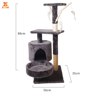 Plataforma de sisal de 48*34*88cm, torre de escalada para gatos con poste de madera, hamaca, rascador y accesorios para gatos grandes - Product Image 3