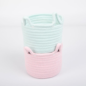 Panier de rangement tissé en corde de coton, organisateur de linge pour couverture, jouets, chambre d'enfant, poignée de lit, table cosmétique - Product Image 5