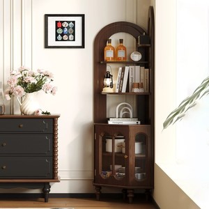 American Retro Solid Wood <b>Corner</b> Cabinet 3 Compartments Living Room <b>Storage</b> <b>Unit</b> - Product Image 2