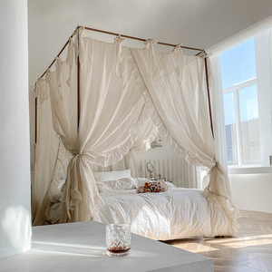 Été nouveau style japonais simple princesse senior ins style <span class=keywords><strong>lin</strong></span> vent plancher rail carré haut de lit rideau support <span class=keywords><strong>moustiquaire</strong></span> - Product Image 4