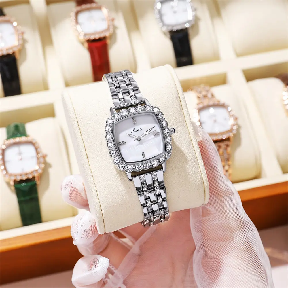Scottie-Reloj de pulsera de cuarzo y acero inoxidable con diamantes para mujer, nuevo accesorio de pulsera de plata de calidad, personalizado, venta al por mayor