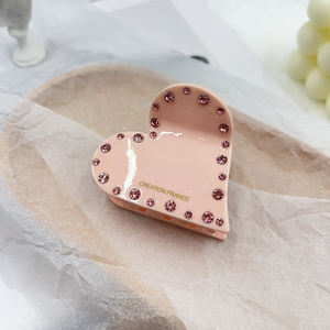 Oradour Pince à cheveux de luxe personnalisée en acétate avec strass roses français et diamant en forme de cœur, accessoire de mode pour femme, usage domestique, divers modèles - Product Image 4