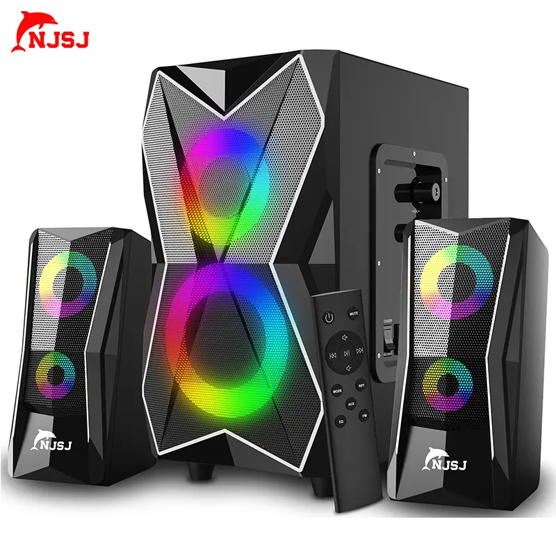 NJSJ Gaming Computer Speakers with Subwoofer, 2.1 Powered Sound System, Cool Colorful LED, Multimedia Speakers