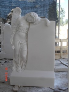 Надгробие из белого мрамора ручной работы с изображением ангела — индивидуальный надгробный надпис и портрет - Product Image 2