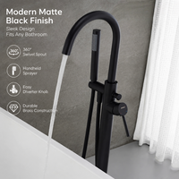 Robinet de baignoire autoportant de luxe en acier inoxydable, mitigeur de douche à double poignée, fixation au sol, douchette à main, bec col de cygne pour remplissage de baignoire