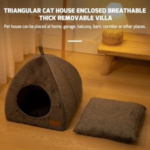 Igloo de tente en tissu à motif solide de lit de grotte de chat écologique avec coussin lavable amovible pour chats et petits chiens - Product Image 6