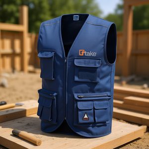 TTAKE Take Summer Multi Pocket Vest Workwear Blue M <b>Tool</b> <b>Storage</b> - Product Image 3