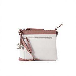 Bolso Bandolera de Cuero Color Crema para Mujer, Bolso de Hombro Pequeño, Bolso Mensajero de Dos Tonos, Bolso de Mano con Bolsillo con Cremallera, Correa Ajustable, Casual - Product Image 1