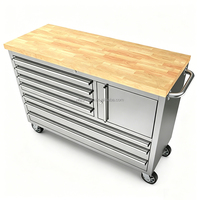 Chariot à outils mécanicien OEM OBM 48 pouces à 7 tiroirs, dessus en bois robuste, acier inoxydable, capacité de charge de 800 kg, assemblage facile