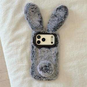เคสโทรศัพท์ขนปุยนุ่ม ประดับเพชร ลายกระต่าย ขนฟู ดีไซน์น่ารัก สำหรับ iPhone 17 Pro Max พร้อมขาตั้งกล้อง - Product Image 6