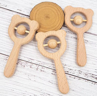 Hochet en bois de hêtre de haute qualité en forme d'ours, anneau de dentition pour bébé, jouets éducatifs, hochet en bois