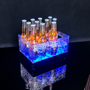 Led Illuminated Ice Bucket Square Acrylic Colorful <b>Light</b> Up <b>Beer</b> Cocktail Party KTV Beverage Tub - Product Image 3