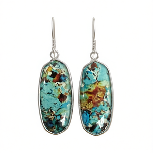 Orecchini Pendenti in Turchese Stile Bohémien con Montatura in Argento, Gioielli da Donna alla Moda, Orecchini Statement di Forma Ovale - Product Image 1