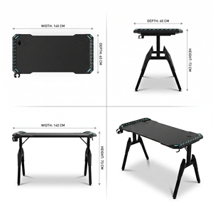 Wholesale <b>Gaming</b> Desk With RGB Carbon Fiber Surface Metal Frame T-Shape <b>Gaming</b> Table With Cup Holder For Home Office - Product Image 3