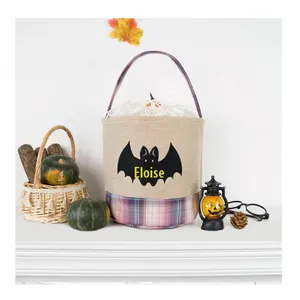 Groothandel Decoratie Pompoen Canvas Tas Trick Or Traktatie Tassen Halloween Snoepmanden