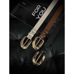 Asymmetric <b>Gold</b> Buckle Leather <b>Belt</b> Women Casual Style Fashion Accessory - Product Image 1