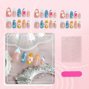 30pcs Mới Mùa Hè sang trọng vỏ 3D chạm khắc thiết kế hạnh nhân giả móng tay sơn hoa nhân tạo đầy đủ Bìa Báo Chí trên móng tay có thể tháo rời - Product Image 2