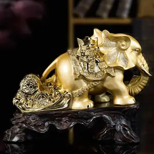 Ornamen Gajah Mewah Fengshui, Persediaan Dekoratif Kantor Rumah Dorado Elefantes De La Buena Suerte Golden Good Luck