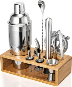 Cocktail Shaker Set Bartender Kit Bar Tool Set With Bar Set With All Practical Bar Accessories For Drink Mixing Silver