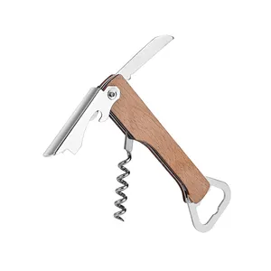 Wooden Wine Bottle Opener Groomsmen Wedding Party Gifts 4 in 1 Wine Corkscrew with Foil Cutter DIY Engraving Wood Can Opener