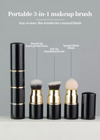 Set Kuas Makeup Vegan Mini Mewah Portabel Multifungsi Pro Sintetis Label Pribadi Kustom Grosir Hitam 3 in 1
