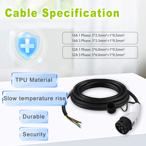 Cable de Carga para Vehículos Eléctricos Zencar 32A Tipo 2 a Tipo 2, 7kW, 5m, IP65, TPU, para Estaciones de Carga Públicas - Product Image 1