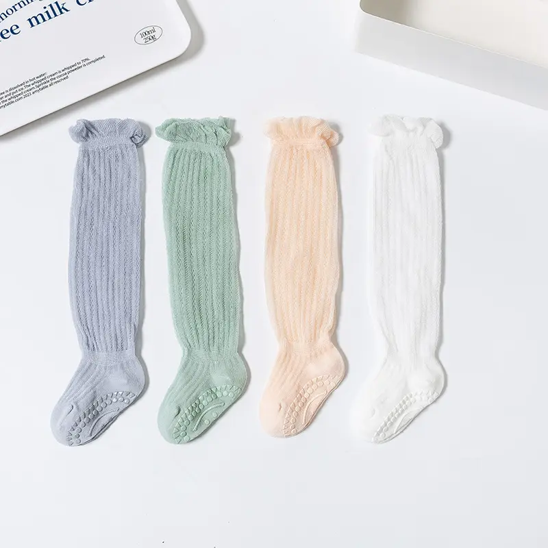 Baby Knee High Socks Knitted Combed Cotton Infant Toddler Anti Slip Socks