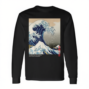 Camiseta de manga larga con estampado de la gran ola de Kanagawa, pintura de olas japonesas - Product Image 2