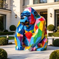 Sculpture d'animal gorille géante personnalisée en acier inoxydable, statue métallique géométrique colorée pour jardin et parc, vente en gros OEM