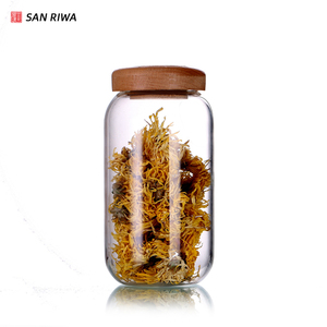 Glass sealed jar transparent wood lid household food grade storage jar honey tea canister with lid storage jar cork