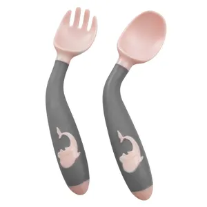 Baby Products Heat Resistant Durable Feeding Baby Spoon and Fork Set Bendable Training Spoon