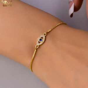 Tobillera YM chapada en oro de 18 quilates con ojo de Evii multicolor y esmalte, dije de ojo de Evii, joyería de playa al por mayor - Product Image 6