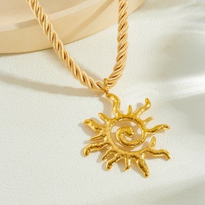Sun Pendant Necklace Gold Plated Stainless Steel Braided Rope Chain Vintage Jewelry Daily Wear Gift Accessory - Product Image 2