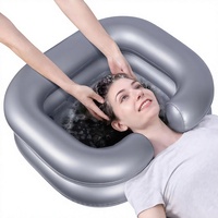 Bassin de lavage de tête gonflable en PVC épaissi avec oreiller intégré pour adultes, personnes alitées, seniors, femmes enceintes et enfants